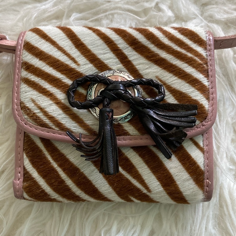 Brighton wallet with removable strap. Zebra print with hair texture. No marks.